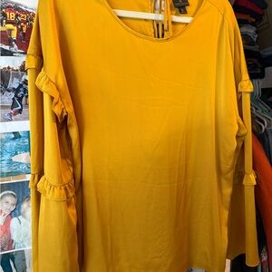 Worthington Mustard Ruffle Sleeve Blouse